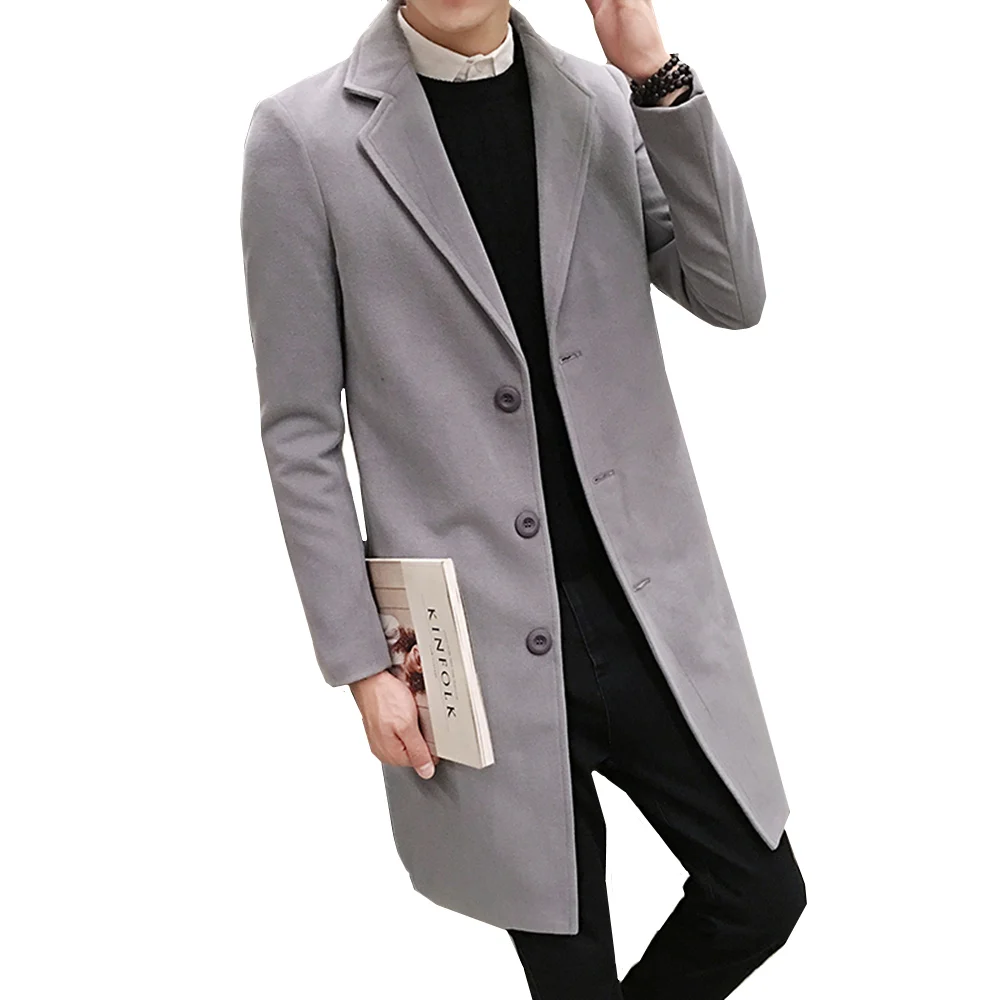 2022 Sonbahar Kış Yeni Moda Butik Düz Renk Rahat İş erkek Yün Trençkot / Erkek Uzun Yün Ceket Rüzgarlık