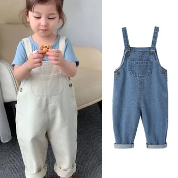 Erkek bebek Denim Tulum çocuk Katı Jean Önlük Pantolon Bebek Tulum Giyim Çocuk Tulumları 2022 Kızlar Kore Tarzı Kıyafetler