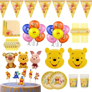 98 adet Disney Winnie the Pooh Doğum Günü Partisi Malzemeleri Çocuklar Tek Kullanımlık Sofra Seti Winnie Parti Dekor Çocuklar İçin Favor