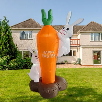 Paskalya açık dekorasyon şişme havuç tavşanlar Bulit-LED ışıkları Bunny şişme oyuncak ev bahçe Yard paskalya parti dekor