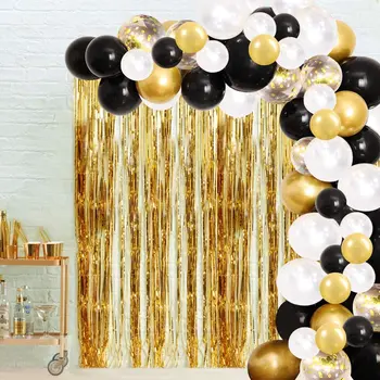 115 Adet Siyah Beyaz Balonlar Garland Kemer Kiti ile Metalik Altın Konfeti Retro Balon Parti Düğün Doğum Günü Bebek Duş Dekor