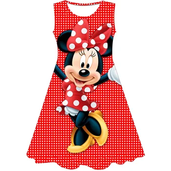 2023 Moda Bebek Kız Elbise yaz elbisesi Karikatür Minnie Mouse Elbise Prenses Elbise çocuk Kız Giyim 0-9 yıl