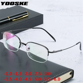 YOOSKE-1.0 1.5 2.0 3.0 İla-6 Bitmiş Miyopi Gözlük Erkekler İş Yarım Çerçeve Shortsight Gözlük Unisex Miyop Gözlük