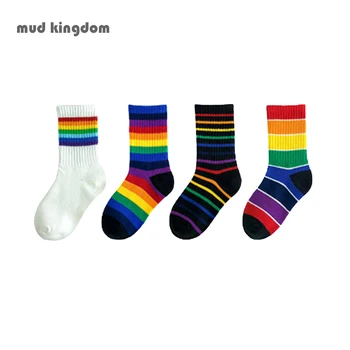 Mudkingdom 4 çift / grup 1 ila 8 Yıl Kız Erkek Çorap Moda Renkli Şerit Gökkuşağı Baskı Okul Uzun Çorap çocuk Çorap