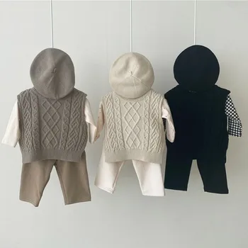 Örgü Yelek Toddler Kazak Giyim 0-3Y Bebek Kız Triko Kolsuz Kazak Sonbahar Erkek Pamuk Yelek Ceket Katı Büküm