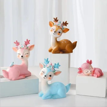 Woodland Hayvan Geyik Kek Topper Sevimli Bebek Duş Parti Dekorasyon Geyik Figürleri Oyuncak Noel Minyatür Doe Açık Kahverengi Reçine Süsleme
