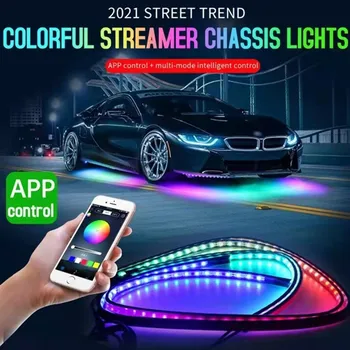 RGB LED aydınlatma altında araba dekoratif ortam ışık şeridi APP uzaktan kumanda Underglow gövde altı sistemi şasi Neon ışıkları lamba