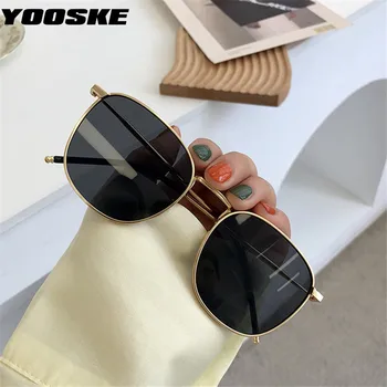 YOOSKE Moda 90 s Güneş Vintage Marka Tasarımcı Kare Metal güneş gözlüğü Kadın Erkek Retro Siyah Gözlük Shades UV400