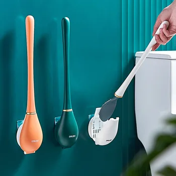 Silikon Fırça Kafası Tuvalet Fırçası Duvara Monte Otomatik Açma Ve Kapama Banyo Temizleme Fırçası Seti Hiçbir Ölü Köşe Yıkama